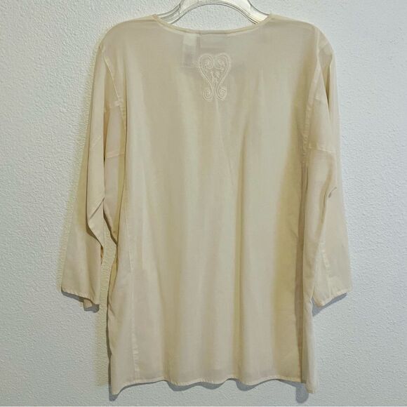NWOT LIZ CLAIBORNE Neutral Ivory Cotton Embroidered Relaxed Split Neck Tunic L - Picture 14 of 15